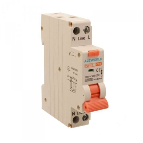 RCBO Interruttore Magnetotermico Differenziale Tipo A Curva C 1P+N 1M 6000A 10mA Per Zone Umide C10A AC 230V IP20 IEC61009-1 PL8HT
