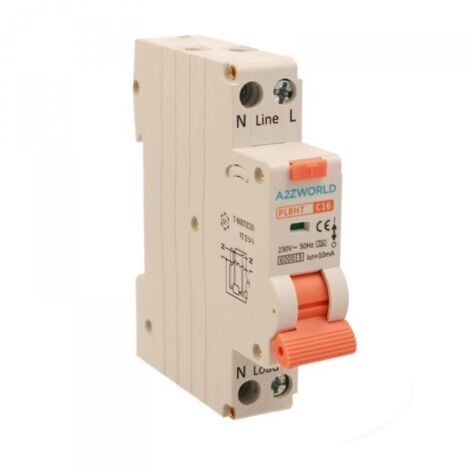 RCBO Interruttore Magnetotermico Differenziale Tipo A Curva C 1P+N 1M 6000A 10mA Per Zone Umide C16A AC 230V IP20 IEC61009-1 PL8HT