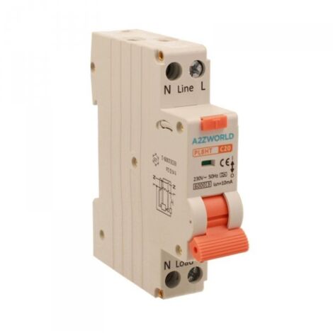 RCBO Interruttore Magnetotermico Differenziale Tipo A Curva C 1P+N 1M 6000A 10mA Per Zone Umide C20A AC 230V IP20 IEC61009-1 PL8HT