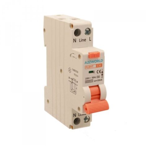 RCBO Interruttore Magnetotermico Differenziale Tipo A Curva C 1P+N 1M 6000A 10mA Per Zone Umide C32A AC 230V IP20 IEC61009-1 PL8HT