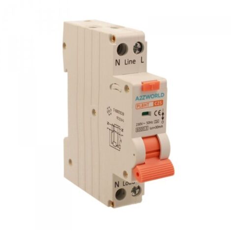 RCBO Interruttore Magnetotermico Differenziale Tipo A Curva C 1P+N 1M 6000A 30mA C25A AC 230V IP20 IEC61009-1 PL8HT GB57325