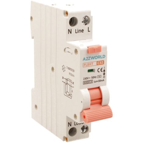 RCBO Interruttore Magnetotermico Differenziale Tipo AC Curva C 1P+N 1M 6000A 30mA C32A AC 230V IP20 IEC61009-1 PL8HT