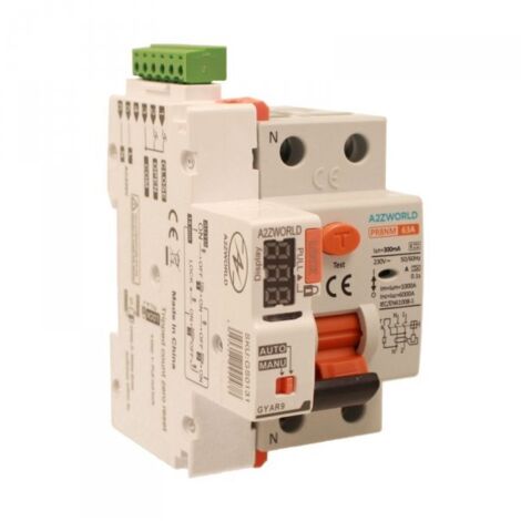 RCCB Interruttore Differenziale Puro Riarmo Automatico, Tipo A 1P+N 3M 6000A 300mA 63A AC 230V IP20 IEC61008-1 PR8NM