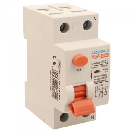 RCCB Interruttore Differenziale Puro Tipo A 1P+N 2M 10000A 30mA 100A AC 230V IP20 IEC61008-1 PR8HM