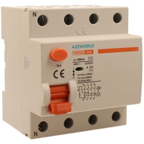 RCCB Interruttore Differenziale Puro Tipo A 3P+N 4M 6000A 300mA 25A AC 400V IP20 IEC61008-1 PR8NM