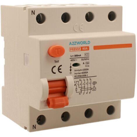 RCCB Interruttore Differenziale Puro Tipo A 3P+N 4M 6000A 300mA 40A AC 400V IP20 IEC61008-1 PR8NM