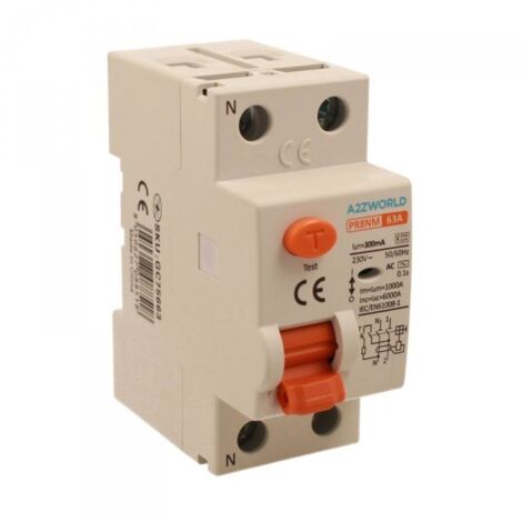 RCCB Interruttore Differenziale Puro Tipo AC 1P+N 2M 6000A 300mA 63A AC 230V IP20 IEC61008-1 PR8NM