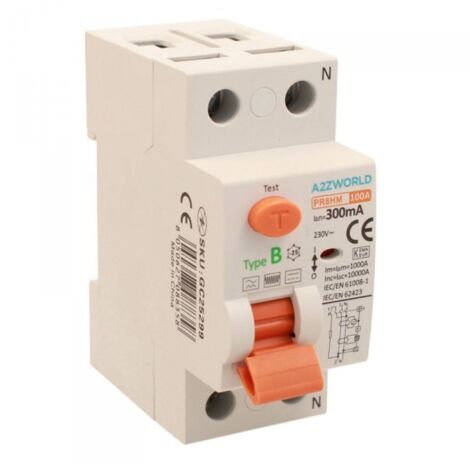 RCCB Interruttore Differenziale Puro Tipo B 1P+N 2M 10000A 300mA 100A AC 230V IP20 IEC61008-1 / IEC62423 PR8HM