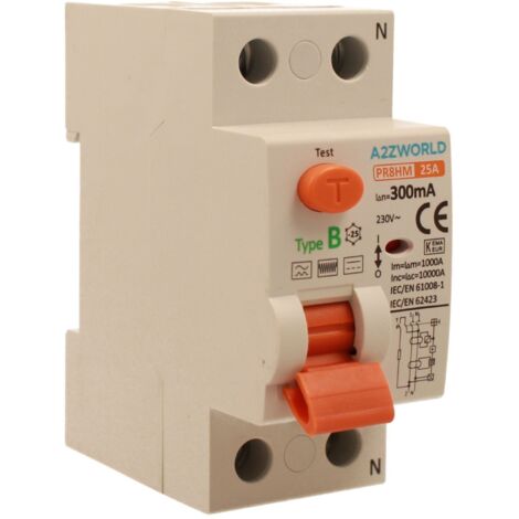 RCCB Interruttore Differenziale Puro Tipo B 1P+N 2M 10000A 300mA 25A AC 230V IP20 IEC61008-1 / IEC62423 PR8HM