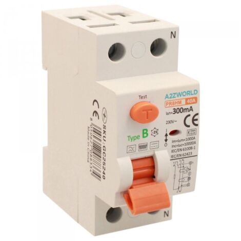 RCCB Interruttore Differenziale Puro Tipo B 1P+N 2M 10000A 300mA 40A AC 230V IP20 IEC61008-1 / IEC62423 PR8HM