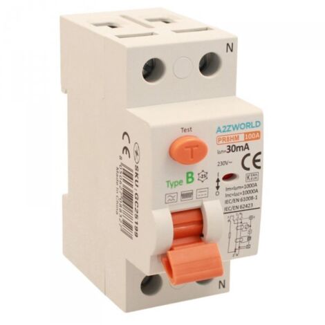 RCCB Interruttore Differenziale Puro Tipo B 1P+N 2M 10000A 30mA 100A AC 230V IP20 IEC61008-1 / IEC62423 PR8HM
