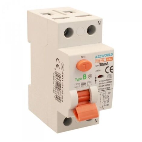 RCCB Interruttore Differenziale Puro Tipo B 1P+N 2M 10000A 30mA 63A AC 230V IP20 IEC61008-1 / IEC62423 PR8HM