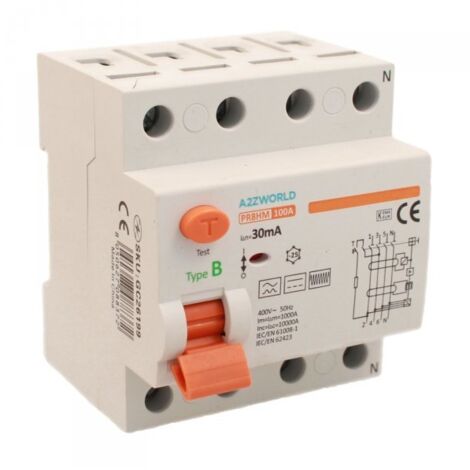 RCCB Interruttore Differenziale Puro Tipo B 3P+N 4M 10000A 30mA 100A AC 400V IP20 IEC61008-1 / IEC62423 PR8HM