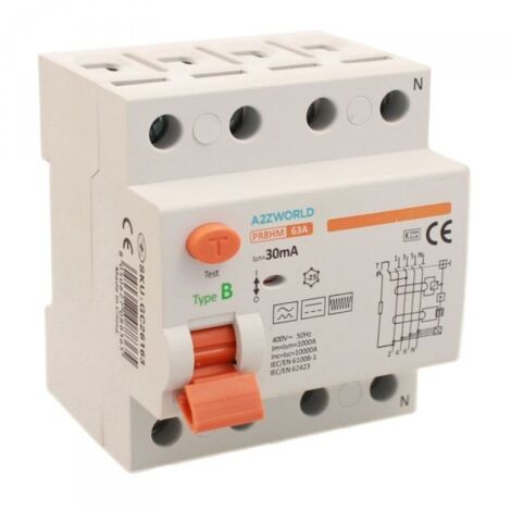 RCCB Interruttore Differenziale Puro Tipo B 3P+N 4M 10000A 30mA 63A AC 400V IP20 IEC61008-1 / IEC62423 PR8HM