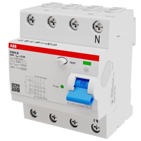 RCCB TYPE B 4P 63A,300MA,3KA,4TE - DISJONCTEUR DIFFÉRENTIEL 4-P F204B-63/0,3-4TE ABB 2CSF204568R3630
