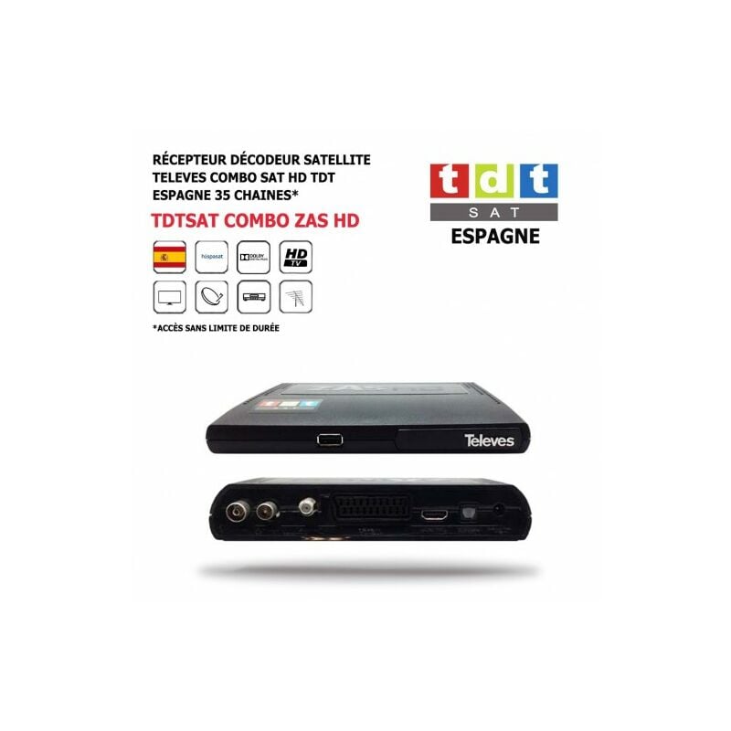 ME - Récepteur Décodeur Satellite Televes combo sat hd, tdt 35 Chaînes Espagnol Numériques Terrestres Via Hispasat En Haute Définition