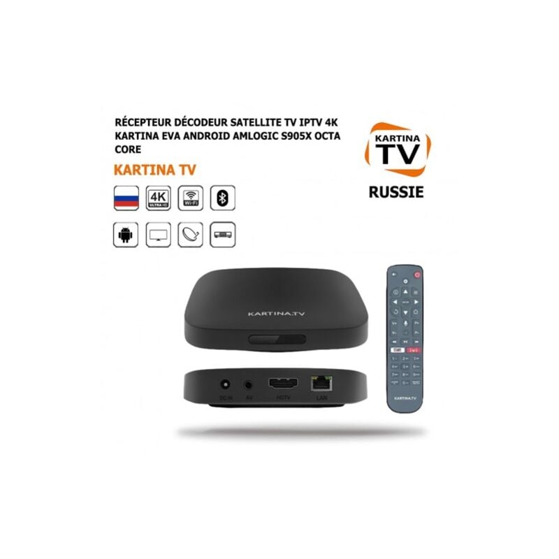 ME - Récepteur Décodeur Satellite Tv iptv 4K Kartina Eva Android Commandes Vocales Dune Bluetooth Processeur Amlogic S905X Octa Core