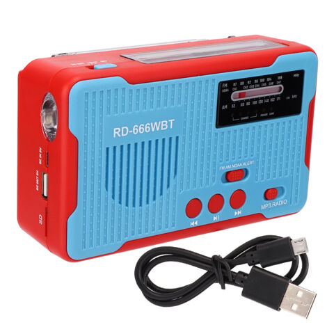 RD-666WBT Solarbetriebenes Kurbelradio mit AM/FM-Empfang und blauer LED-Taschenlampe