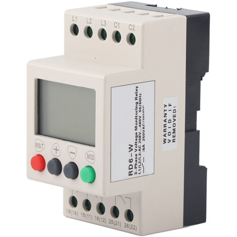 RD6-W Relais de Surveillance de Tension Triphasée avec Affichage LCD - Protecteur de Séquences et Tension Haute/Basse