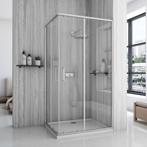 REA DUSCHKABINE CITY 80X100 BRUSH NICKEL + DUSCHTASSE SAVOY WHITE