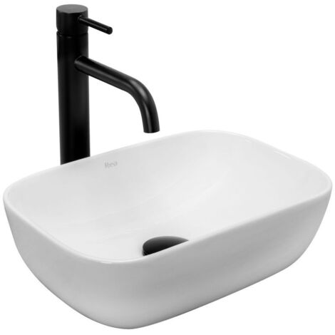 Rea Lavabo da Appoggio Belinda Mini bianco Lavandino bagno in ceramica 37x25,5 cm