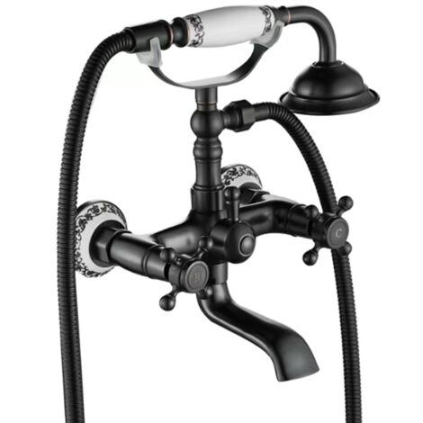 REA – Robinet de baignoire mitigeur noir ancien – Finition laiton – Bec 130 mm – Tête céramique Sedal – Montage mural – Garantie 5 ans