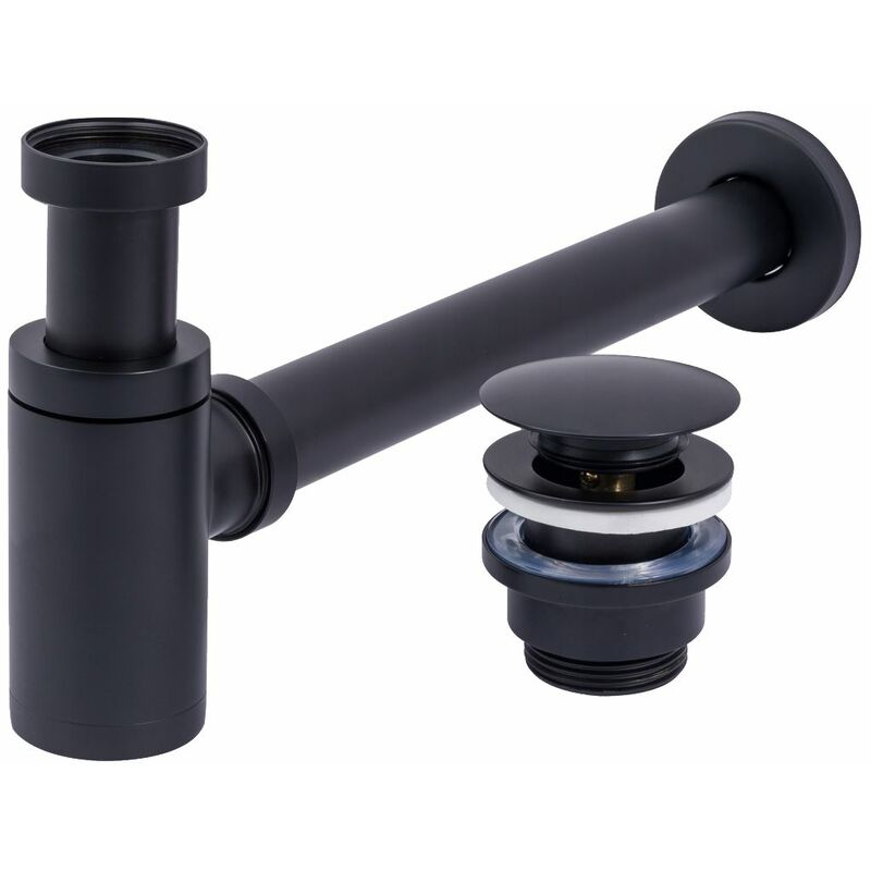 Siphon de vidange noir + bouchon de lavabo Push - REA