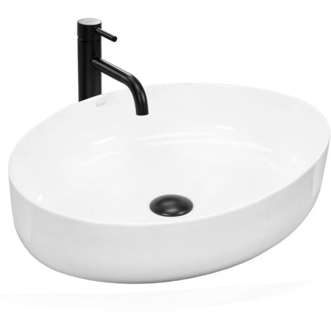 REA – Vasque à poser 550x415mm en céramique blanche – Hauteur 140mm – Montage à poser – Lavabo moderne pour salle de bain