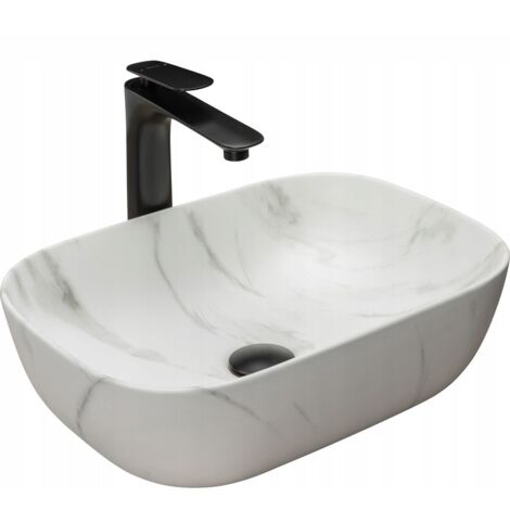 REA – Vasque à poser en céramique sanitaire imitation pierre – Longueur 460mm – Largeur 320mm – Hauteur 125mm – Montage facile sur meuble