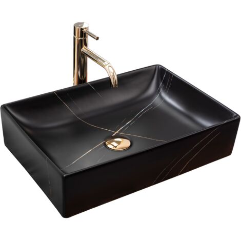 REA – Vasque à poser en céramique sanitaire noir mat – Longueur 510mm – Largeur 345mm – Hauteur 120mm – Trou de vidange 45mm