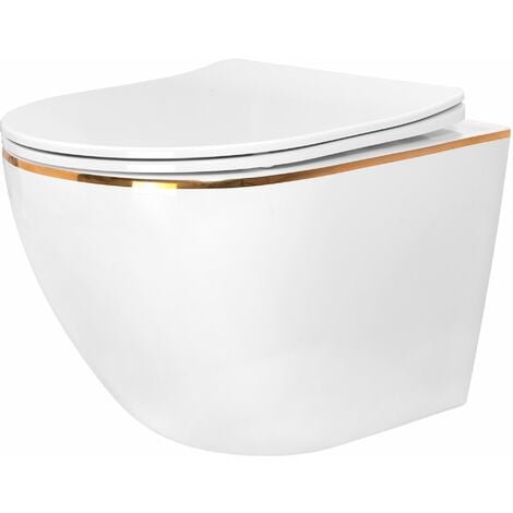 REA WC SCHÜSSEL RANDLOS CARLO MINI WHITE FLAT GOLD EDGE