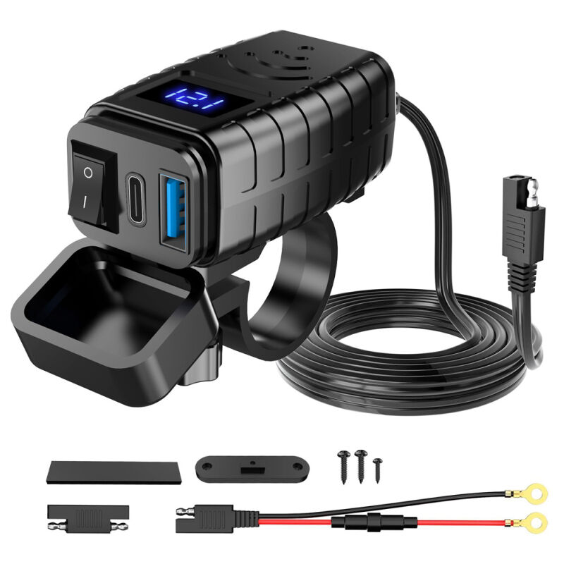 Chargeurs de téléphone pour moto PD3.0+QC3.0, charge rapide, adaptateur sae vers usb étanche avec interrupteur marche,affichage de la tension en