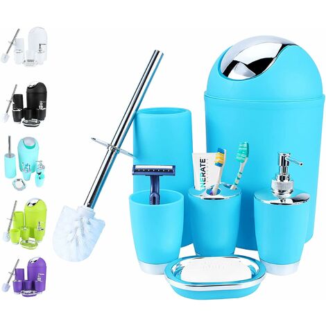 5pcs Blue Clear Acrylic Bathroom Set Including Toilet Brush, Soap Dispenser,  Toothbrush Holder, Tumbler, Soap Dish