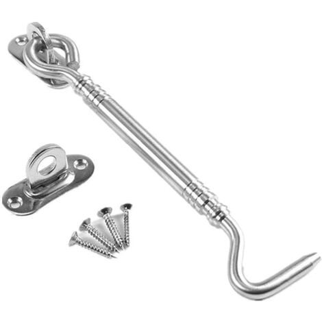 READCLY-Cabin Hook,Stainless Steel Hook and Eye with Screw Cabin Hook Eye for Window Shed Door Garage Doors Silver 6 Inch