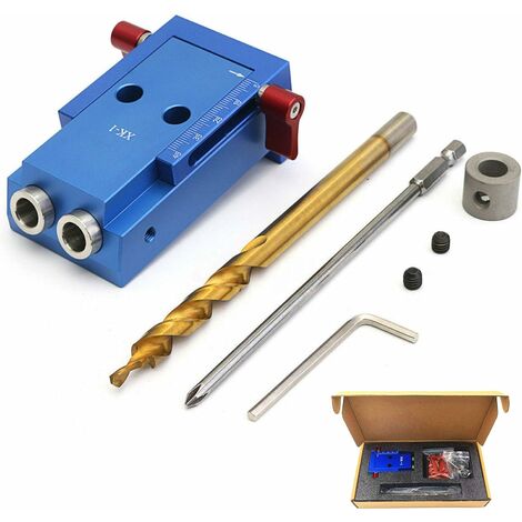 READCLY Kit fori tascabili per falegnameria, viti a testa cilindrica, tasselli in lega di alluminio, guida per trapano obliqua, strumento di posizionamento angolare per falegname con punta per trapano