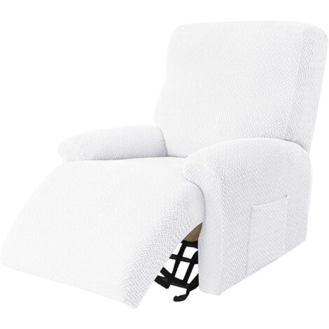 READCLY-Stretch Recliner Slipcover, 4 Pieces Jacquard Recliner Slipcover Recliner Slipcover Non-Slip Washable Removable Recliner Chair Cover for Living Room-White-1 Seater