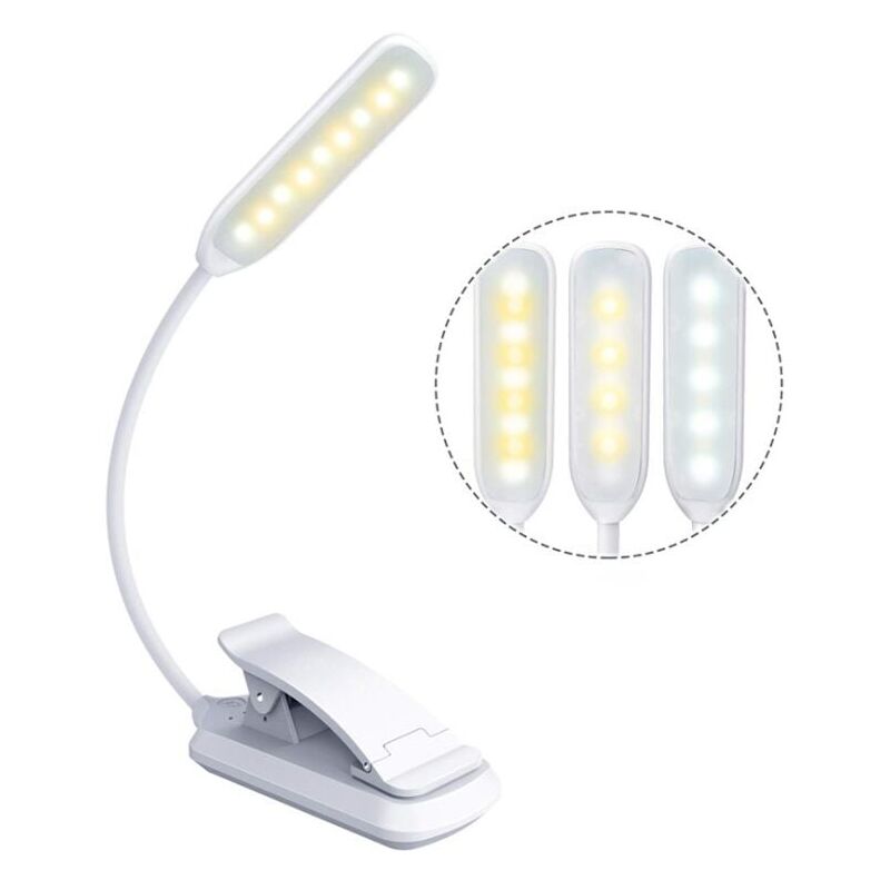 Reading Lamp, 9 LED Reading Light, Rechargeable Clip Lamp, 360° Flexible Neck, 3 Color Temperature and 3 Brightness Levels, Touch Switch, Mini Night