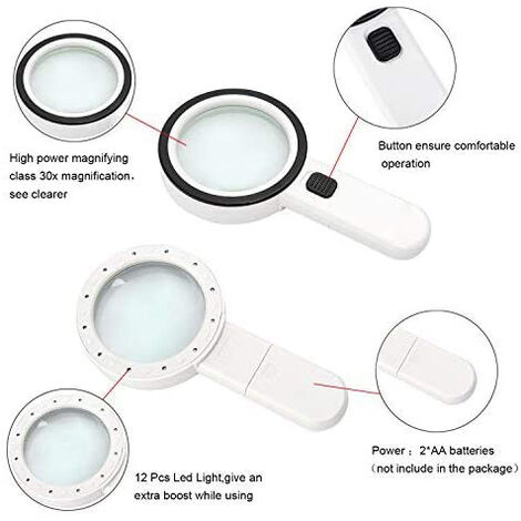 Inspection Magnifying Glass with Light 6 LED/2 UV Illuminated Magnifier with 5X 25X High Magnification Jewellery Lightweight Handsfree for Reading Hobbies & Crafts 