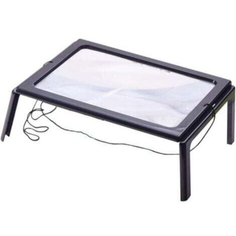 Reading magnifier with 4 LED lights, 3x magnification, A4 rectangular magnifier with magnifying lamp on stand