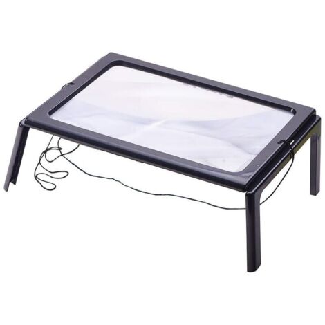 Reading Magnifier with 4 LED Lights, 3x Magnification, A4 Rectangular Magnifying Glass with Stand and Magnifying Lamp YMYNY