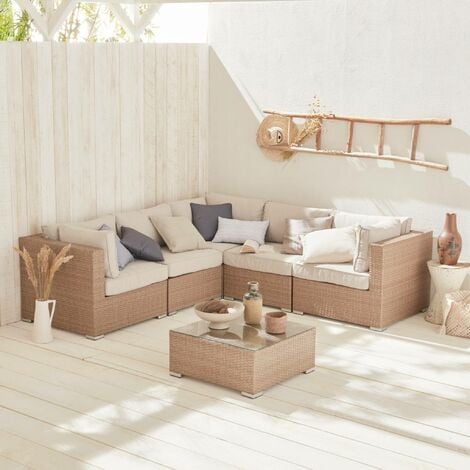 Freestyle patiorama wicker outdoor deals sectional set with beige cushions