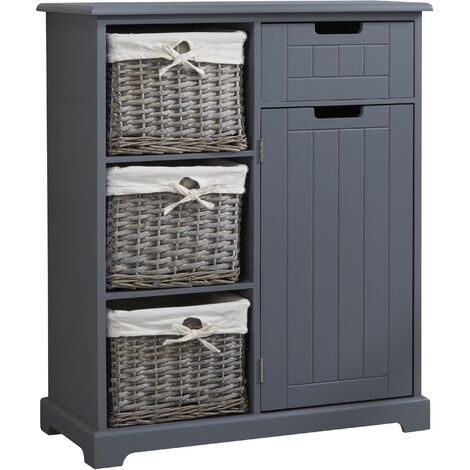 Ready Assembled Grey Console Cabinet with Willow Baskets - Grey