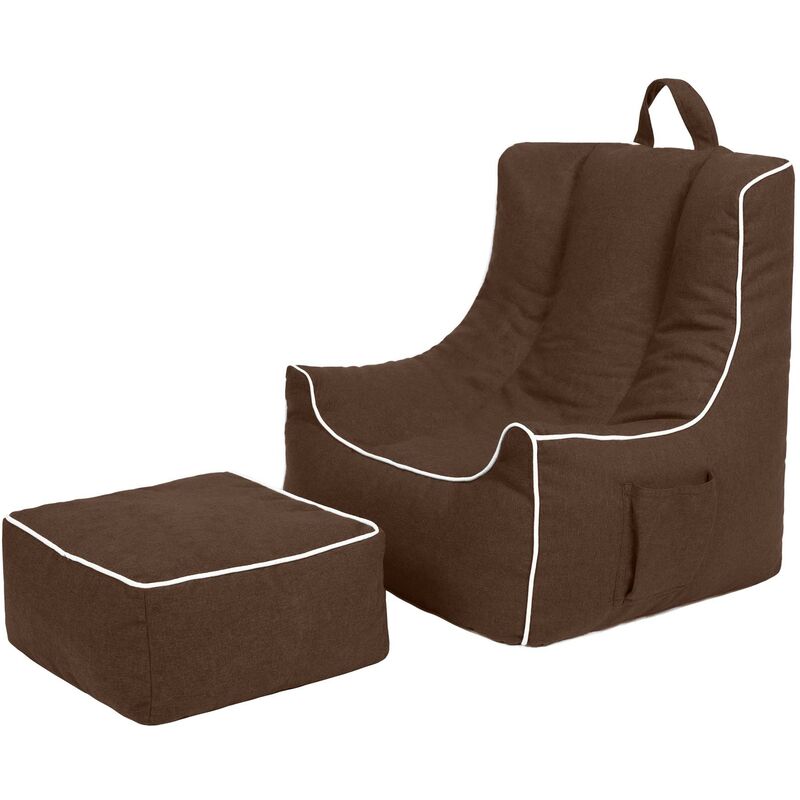 Kids Bean Bag Chair with Footstool for Indoor, Comfy and Soft Playing room Beanbag & Footrest with Carry Handle for Living room, Chocolate - Ready