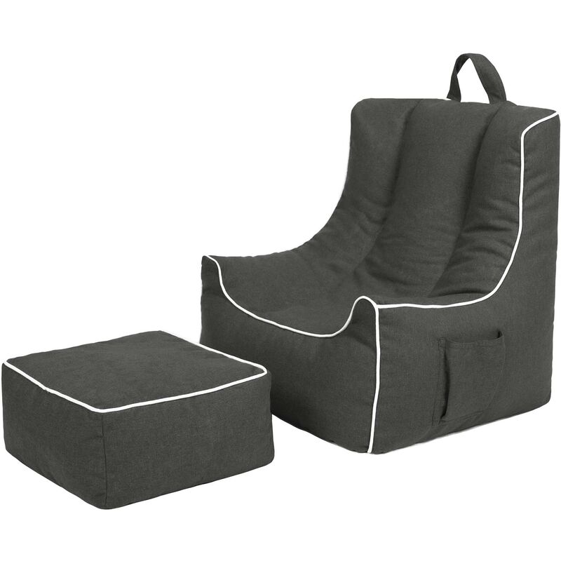 Kids Bean Bag Chair with Footstool for Indoor, Comfy and Soft Playing room Beanbag & Footrest with Carry Handle for Living room, Graphite - Ready