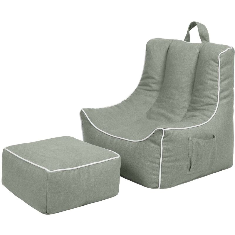Kids Bean Bag Chair with Footstool for Indoor, Comfy and Soft Playing room Beanbag & Footrest with Carry Handle for Living room, Silver - Ready
