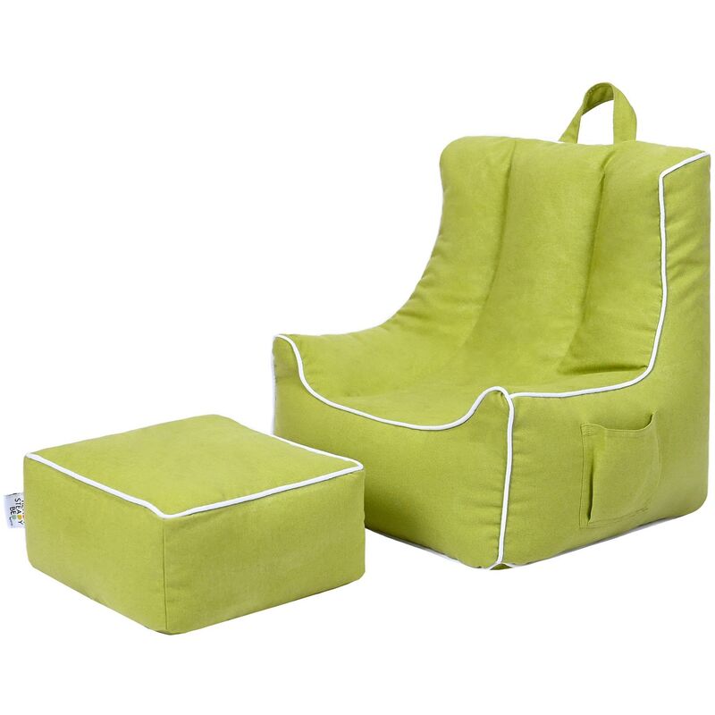 Ready Steady Bed Kids Bean Bag Chair with Footstool for Indoor, Comfy and Soft Playing room Beanbag & Footrest with Carry Handle for Living room, Lime