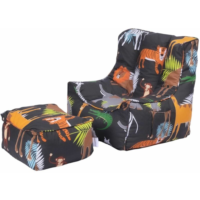 Ready Steady Bed - Fauteuil poire pour enfants avec pouf, fauteuil poire imprimé pour enfants pour l'intérieur, fauteuil pouf confortable pour les