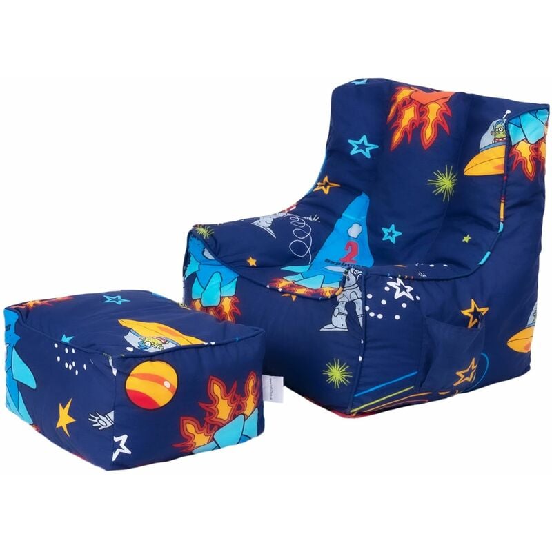 Ready Steady Bed - Fauteuil poire pour enfants avec pouf, fauteuil poire imprimé pour enfants pour l'intérieur, fauteuil pouf confortable pour les