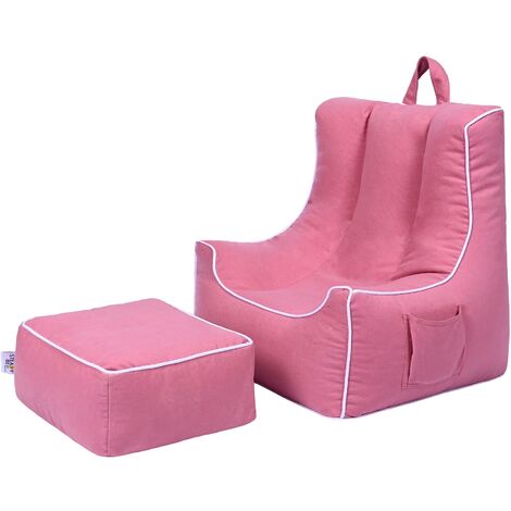 Ready Steady Bett Kinderbohnenstuhl mit Fußschemel -Ergonomie -Kinder Sessel, Pink