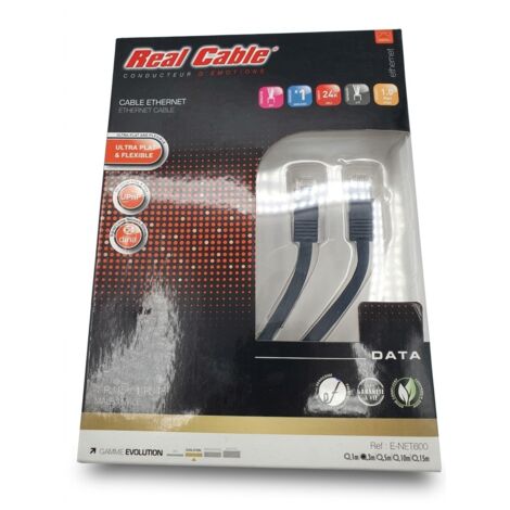 REAL CABLE - Câble Ethernet RJ45 - Gamme EVOLUTION E-NET600 - 3m - CAT 6 - 1 Gbps - Ultra plat - Cuivre OFC - Contacts plaqués or 24k - Flexible et discret - Voir photos pour détails